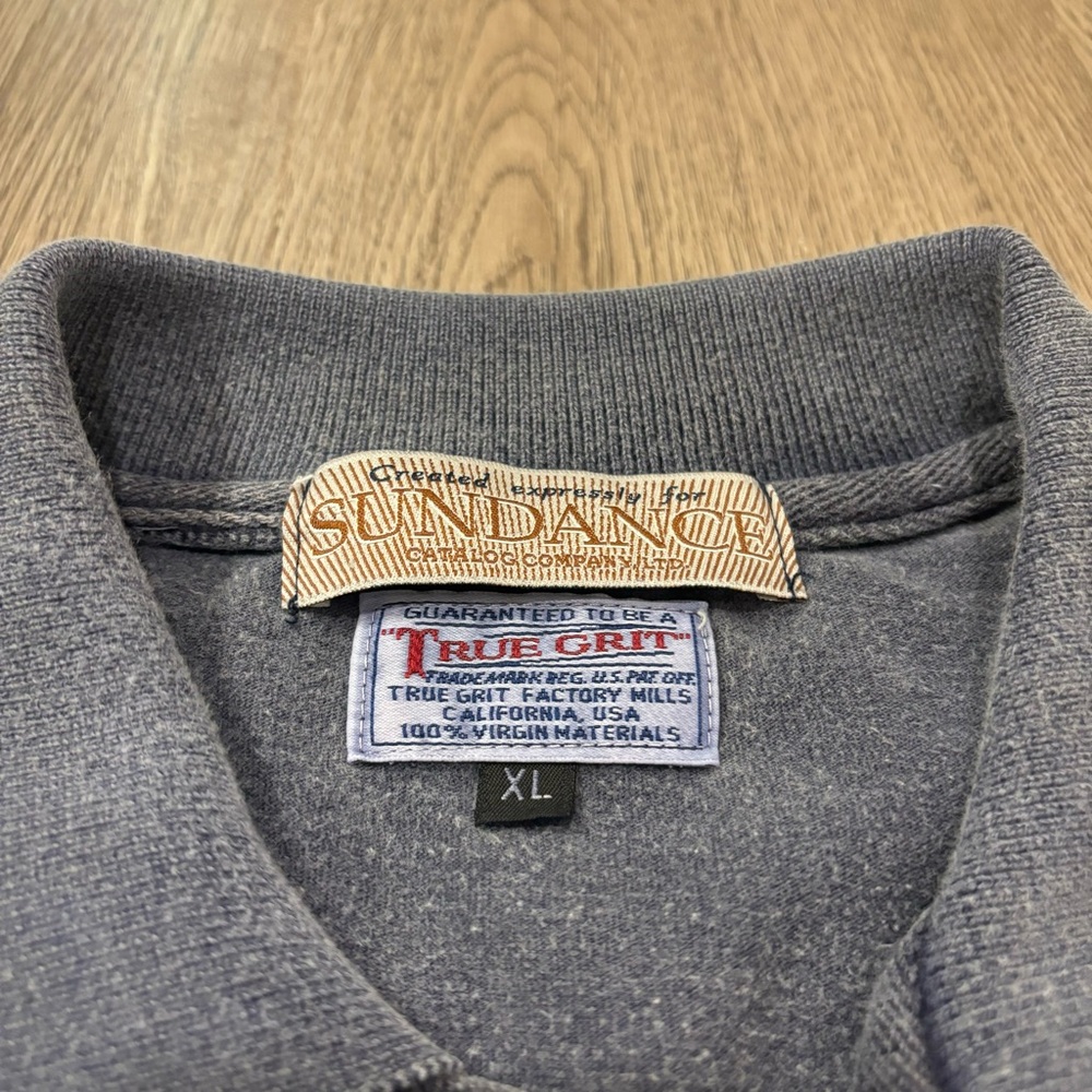 Vtg Sundance Catalog x True Grit Polo Shirt Worn Blue/Gray Men’s XL Made In USA - Picture 3 of 7